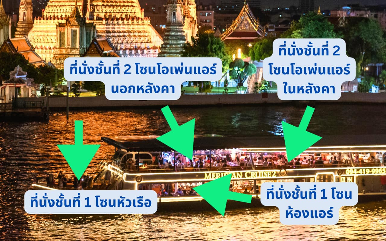 โซนที่นั่งล่องเรือเจ้าพระยา Meridian Cruise 2